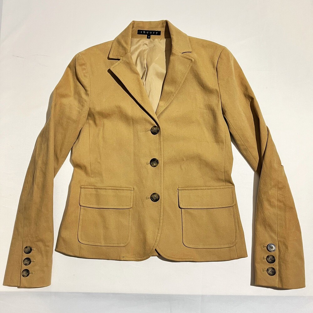Theory Blazer Jacket Womens 4 Button Down Career Champagne Business